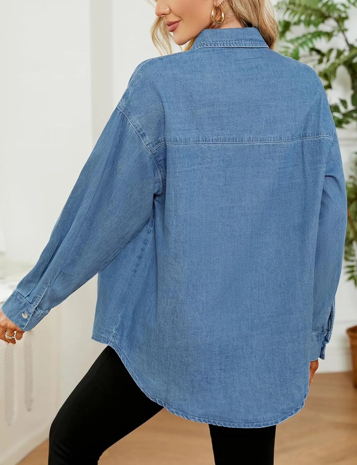 Ladyful Women's Boyfriend Denim Shirt Casual Baggy Button Down Jean Blouse Top