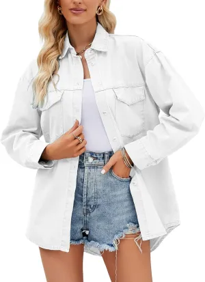 Ladyful Women's Boyfriend Denim Shirt Casual Baggy Button Down Jean Blouse Top