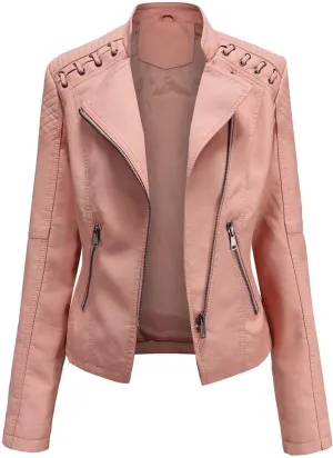LCMTWX Leather Jackets Jacket Coat Punk Tops Motor Cropped Short Lapel Zip Women's Coat Coats for Women Women Jackets De