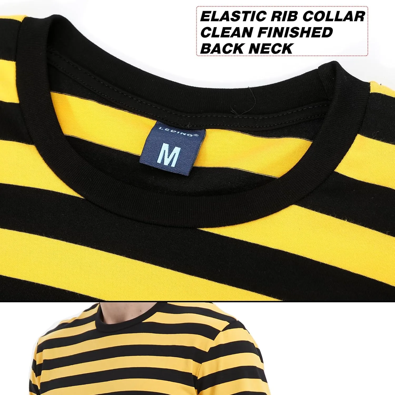 LEDING Mens Shirt Striped Black White Cotton Spandex Crewneck Long Sleeve Basic Pullover Stripe Casual Crew Tee Shirt