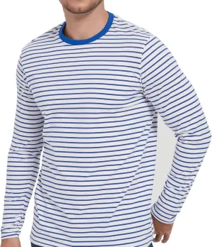 LEDING Mens Shirt Striped Black White Cotton Spandex Crewneck Long Sleeve Basic Pullover Stripe Casual Crew Tee Shirt