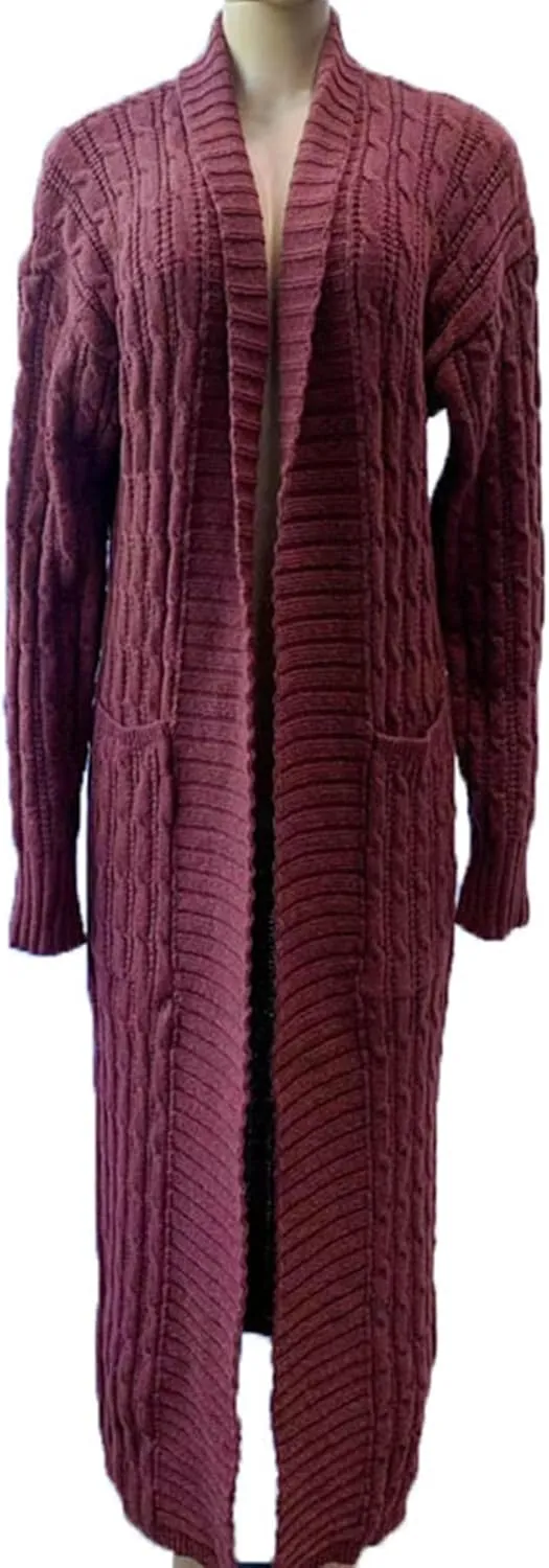 LETSVDO Long Sweaters for Women Cardigan Open Front Cable Knit Long Sleeve Duster Chunky Casual Cardigans Coat With Pockets