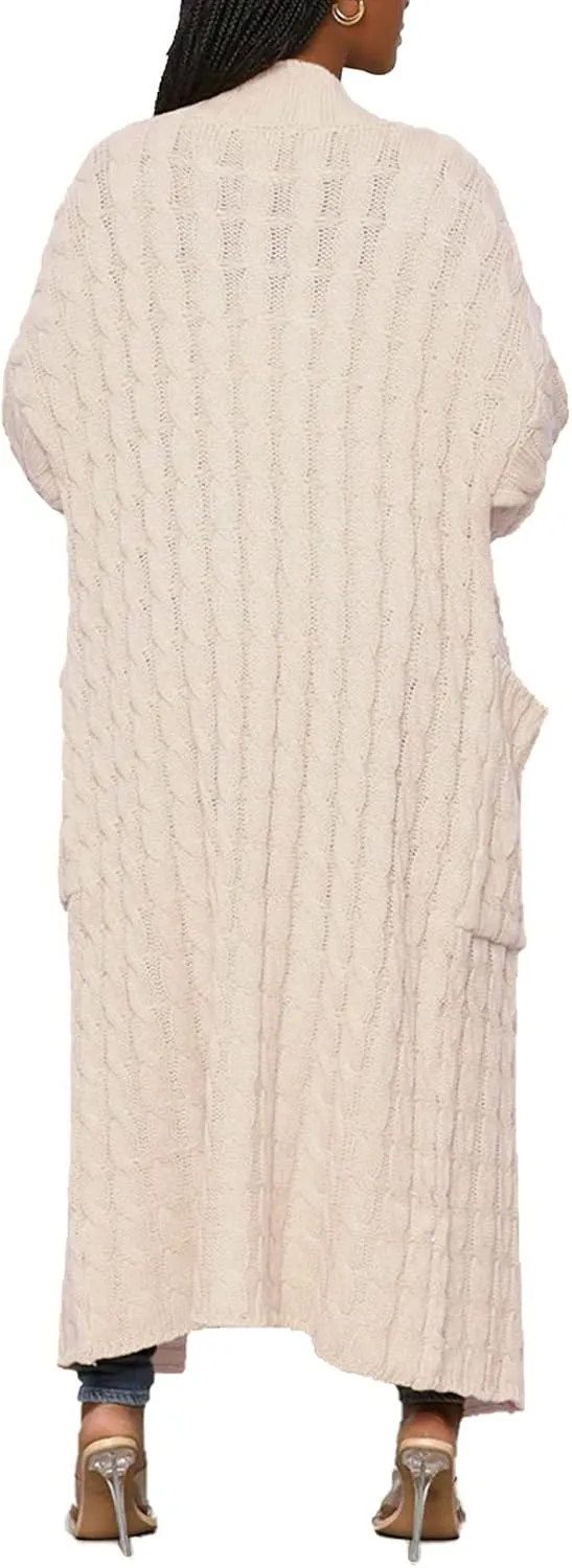 LETSVDO Long Sweaters for Women Cardigan Open Front Cable Knit Long Sleeve Duster Chunky Casual Cardigans Coat With Pockets