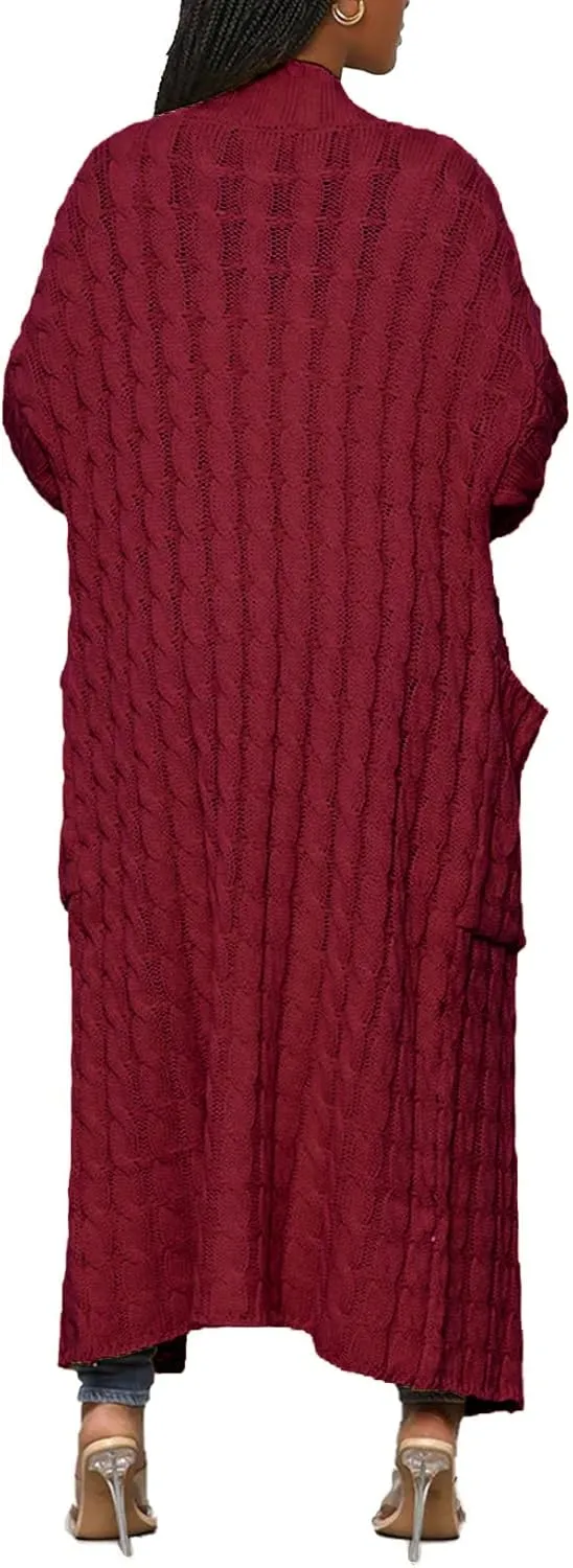 LETSVDO Long Sweaters for Women Cardigan Open Front Cable Knit Long Sleeve Duster Chunky Casual Cardigans Coat With Pockets