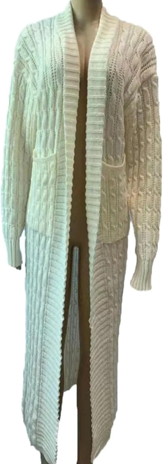 LETSVDO Long Sweaters for Women Cardigan Open Front Cable Knit Long Sleeve Duster Chunky Casual Cardigans Coat With Pockets