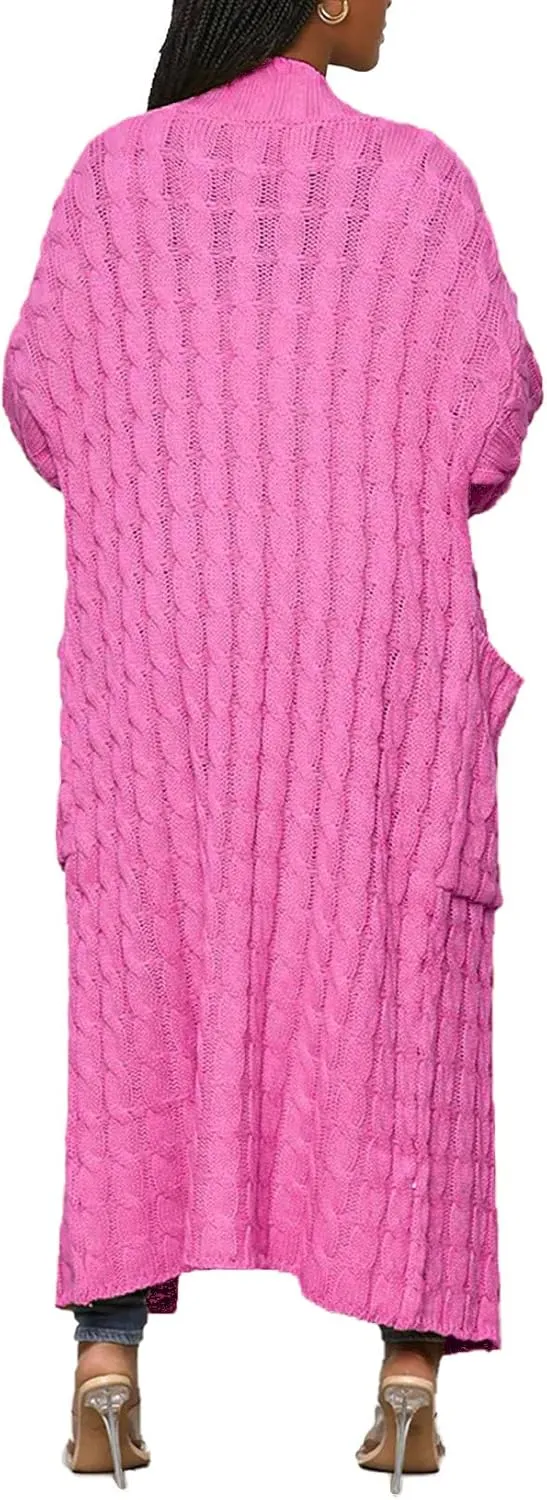 LETSVDO Long Sweaters for Women Cardigan Open Front Cable Knit Long Sleeve Duster Chunky Casual Cardigans Coat With Pockets