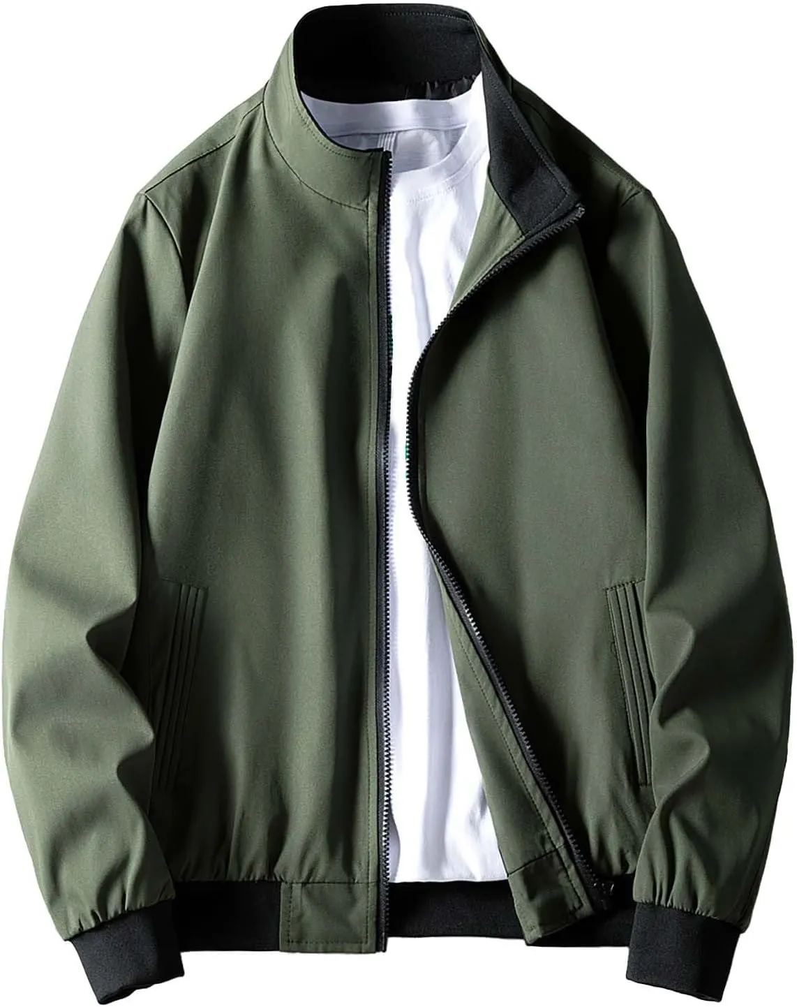 Lightweight Bomber Jackets for Men Full Zip Varsity Letterman Jackets Fall Winter Casual Fit Warm Coats with Pockets