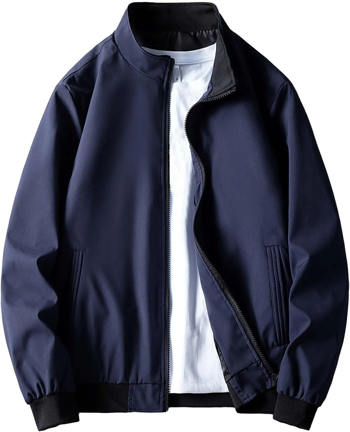 Lightweight Bomber Jackets for Men Full Zip Varsity Letterman Jackets Fall Winter Casual Fit Warm Coats with Pockets