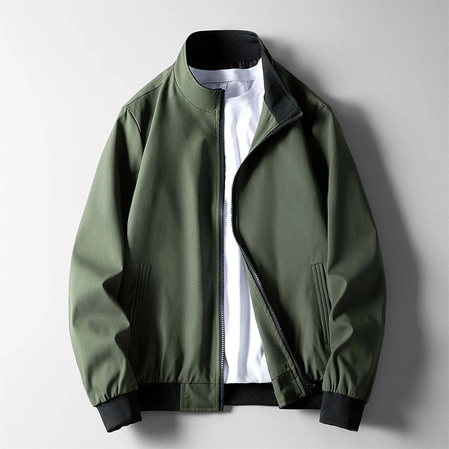 Lightweight Bomber Jackets for Men Full Zip Varsity Letterman Jackets Fall Winter Casual Fit Warm Coats with Pockets