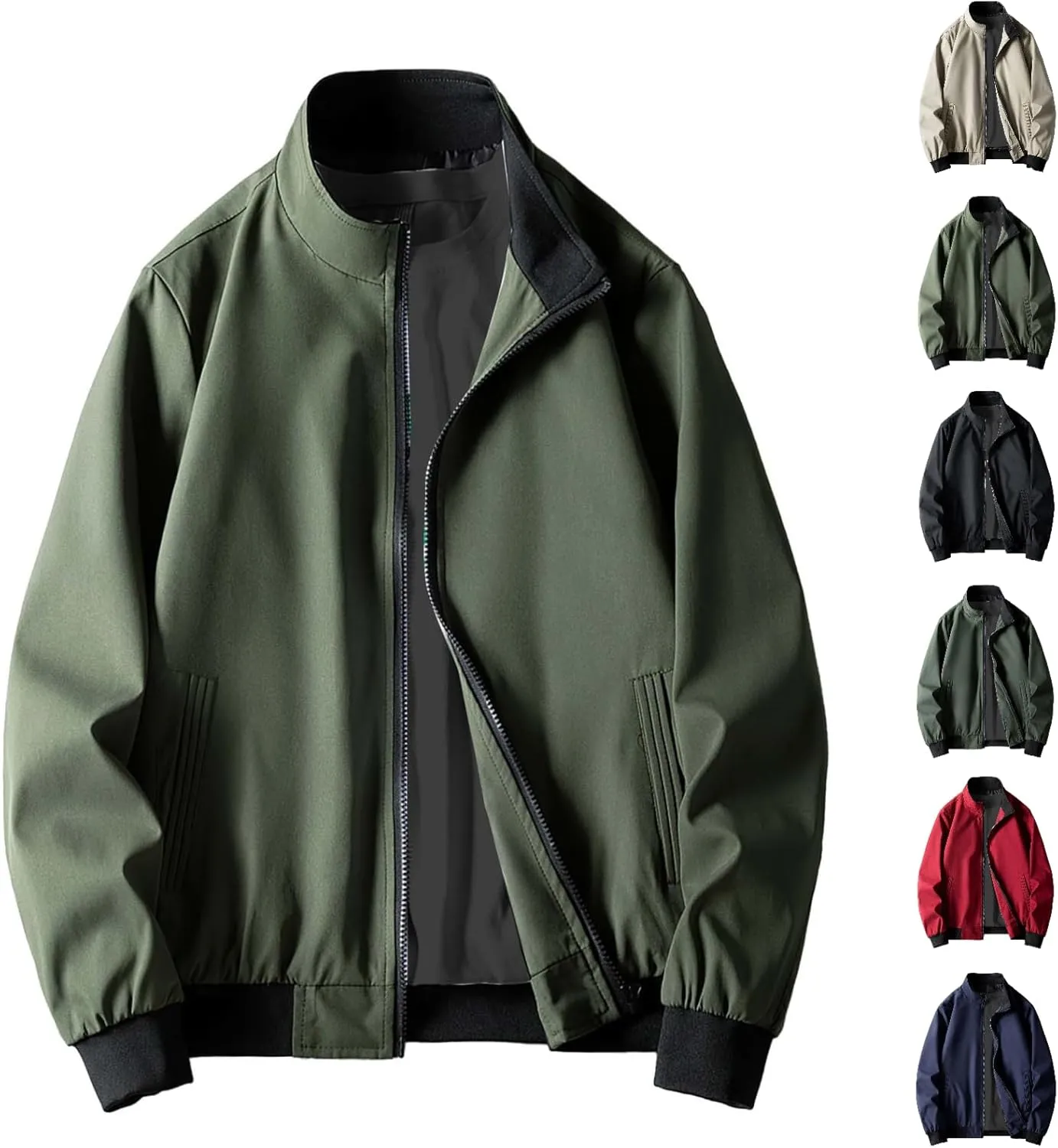 Lightweight Bomber Jackets for Men Full Zip Varsity Letterman Jackets Fall Winter Casual Fit Warm Coats with Pockets