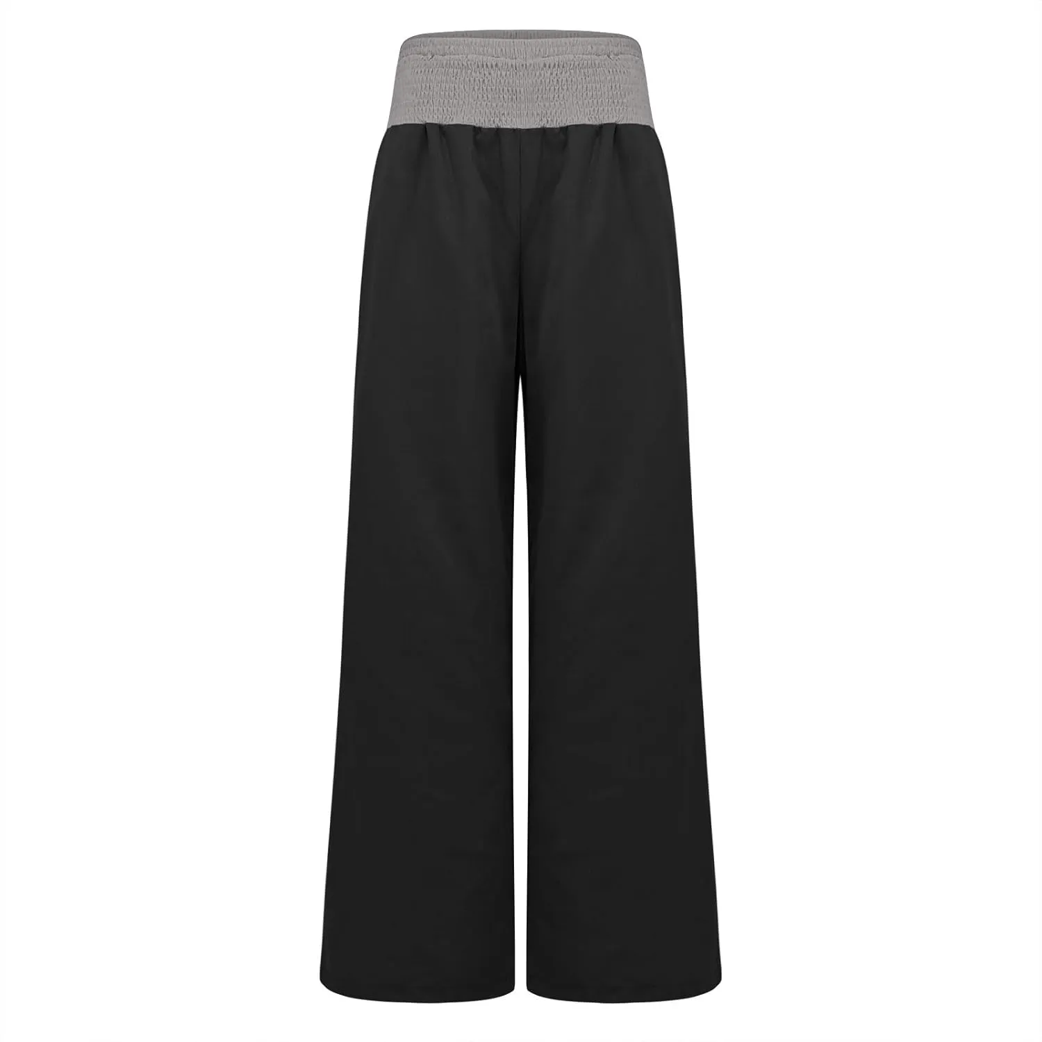 Linen Pants Women Straight Leg Summer Beach Trousers Casual Palazzo with Pockets Drawstring Elastic Waist Pants