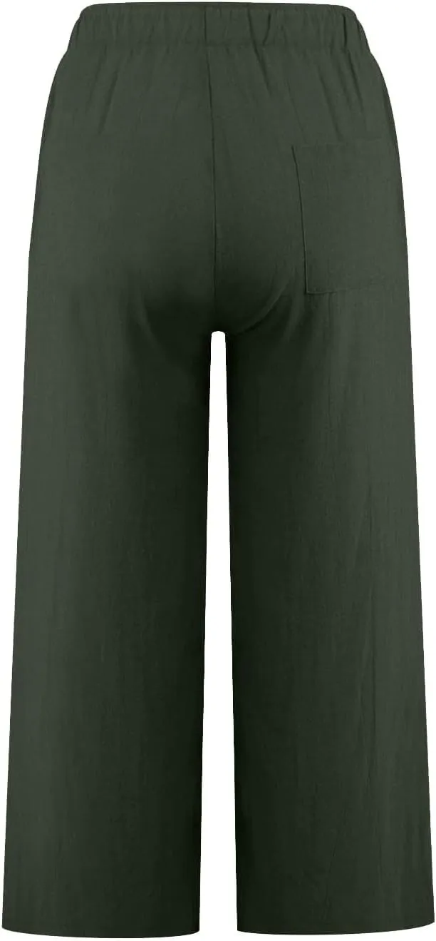 Linen Pants Women Summer Cotton Linen Capris 2025 Wide Leg Boho Pants Drawstring Vacation Beach Cropped Trouser Capris