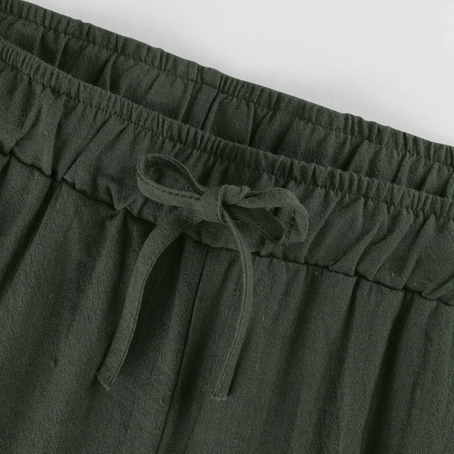 Linen Pants Women Summer Cotton Linen Capris 2025 Wide Leg Boho Pants Drawstring Vacation Beach Cropped Trouser Capris