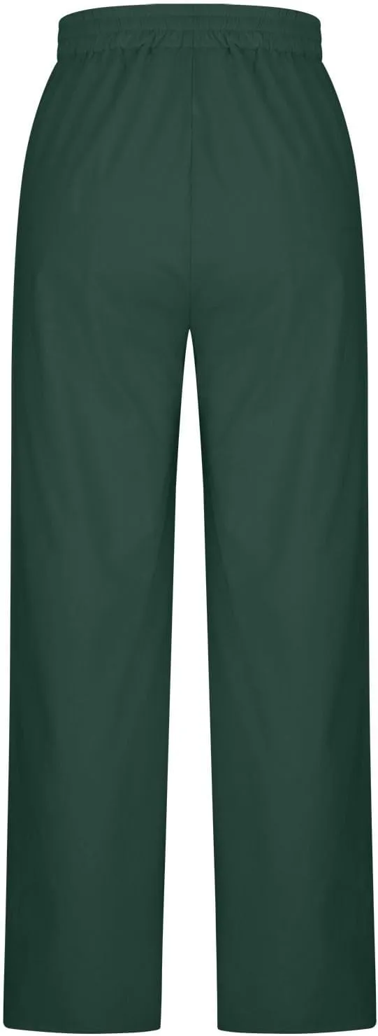 Linen Pants Women Summer Drawstring Waist Wide Leg Loose Cotton Linen Palazzo Pants Vacation Beach Pants with Pockets
