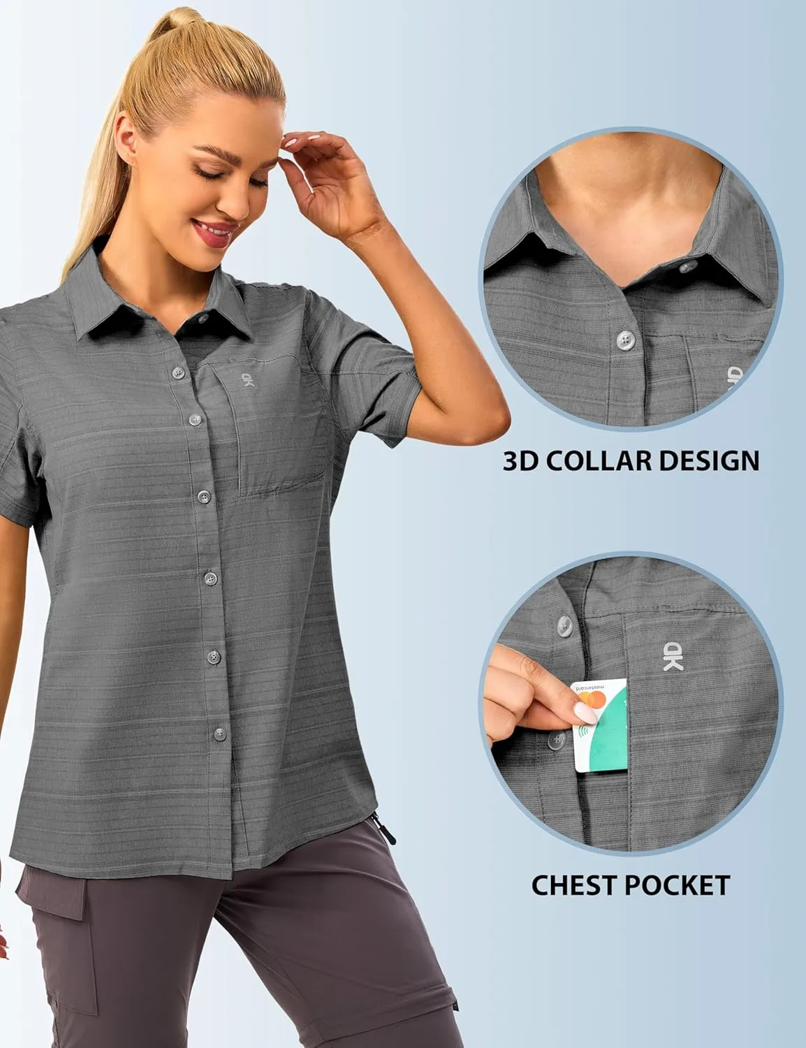 Little Donkey Andy Women's UV Breathable Striped Shirt, Short Sleeve Button Down for Shirt Travel Hiking