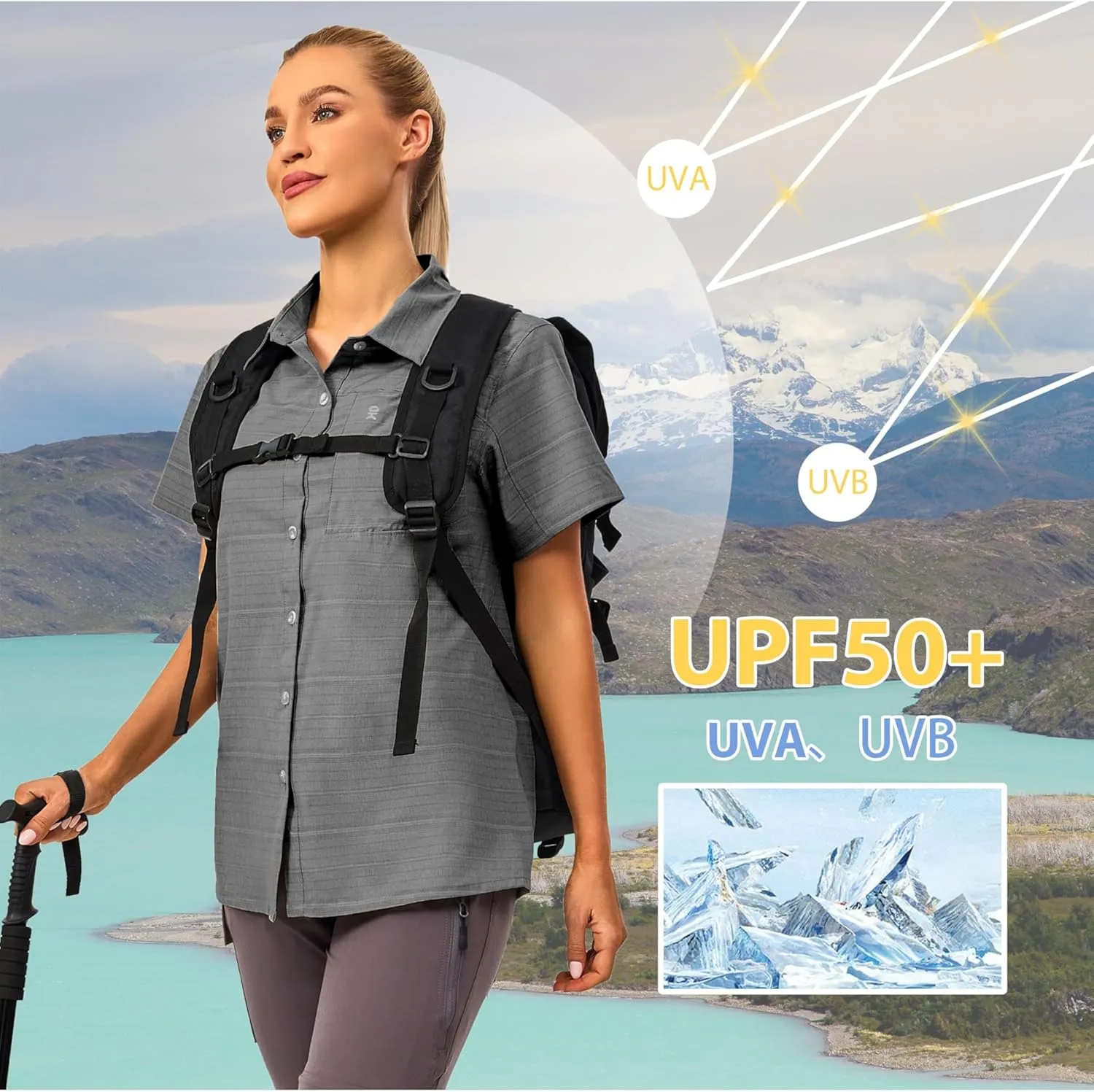 Little Donkey Andy Women's UV Breathable Striped Shirt, Short Sleeve Button Down for Shirt Travel Hiking