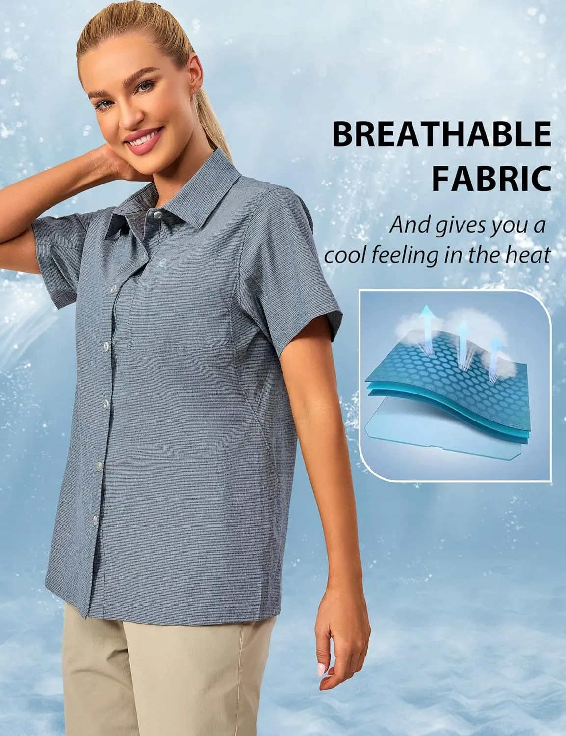 Little Donkey Andy Women's UV Breathable Striped Shirt, Short Sleeve Button Down for Shirt Travel Hiking