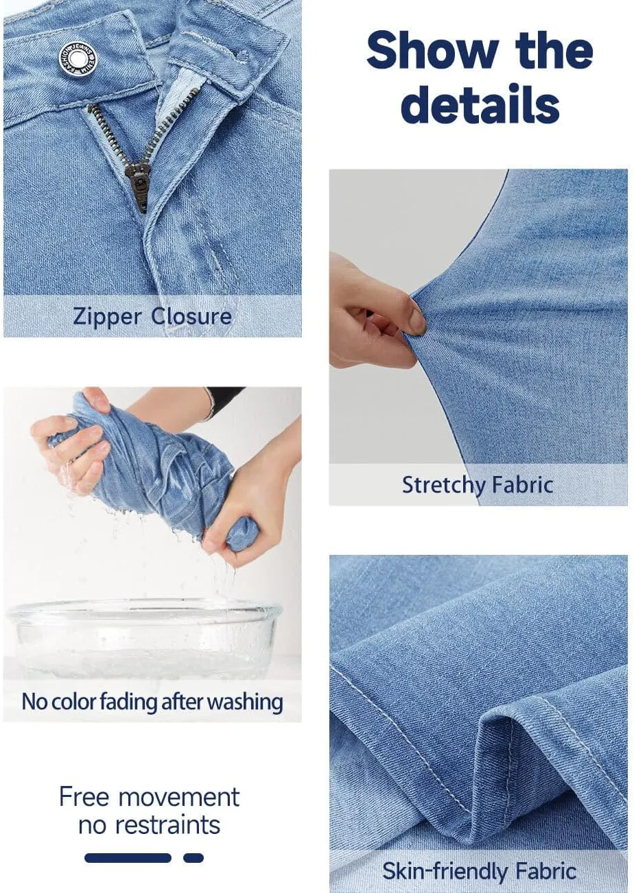 Long Denim Skirt for Women Casual A-Line Denim Maxi Skirt Stretch High Waisted Jean Skirt with Pocket Blue