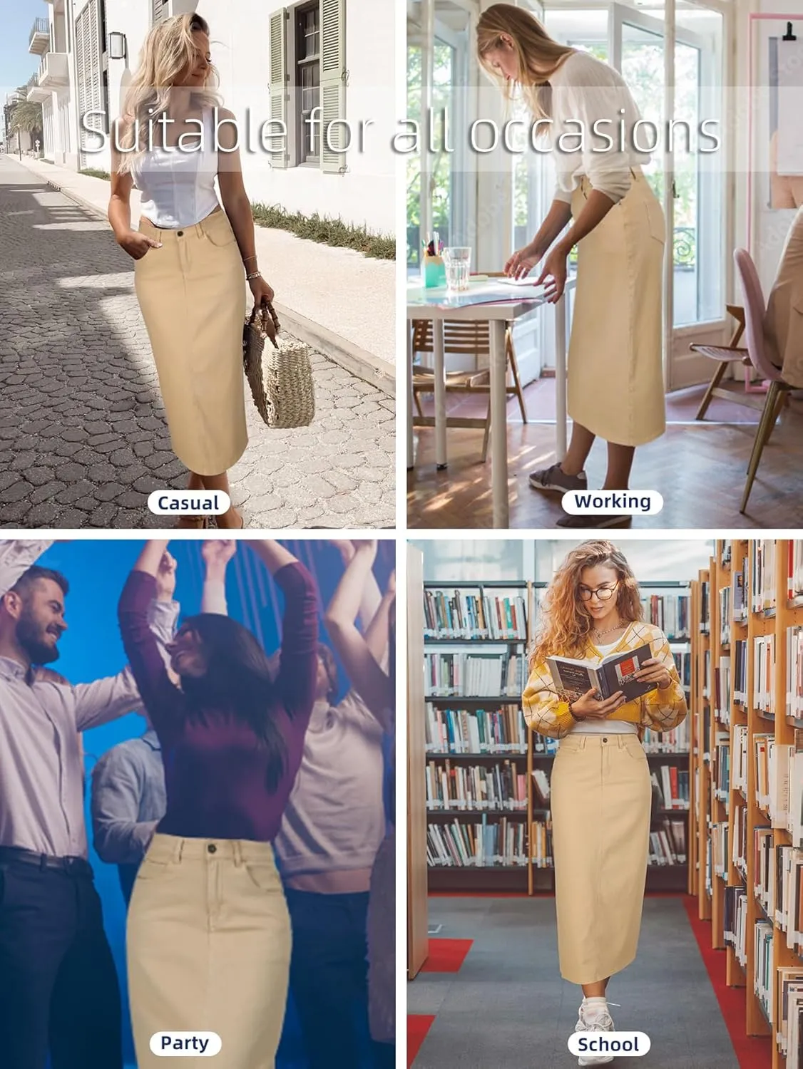 Long Denim Skirt for Women Casual A-Line Denim Maxi Skirt Stretch High Waisted Jean Skirt with Pocket Blue