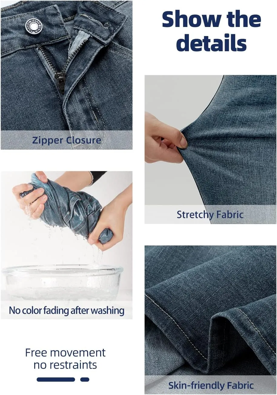 Long Denim Skirt for Women Casual A-Line Denim Maxi Skirt Stretch High Waisted Jean Skirt with Pocket Blue