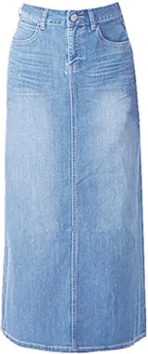 Long Denim Skirt for Women Casual A-Line Denim Maxi Skirt Stretch High Waisted Jean Skirt with Pocket Blue