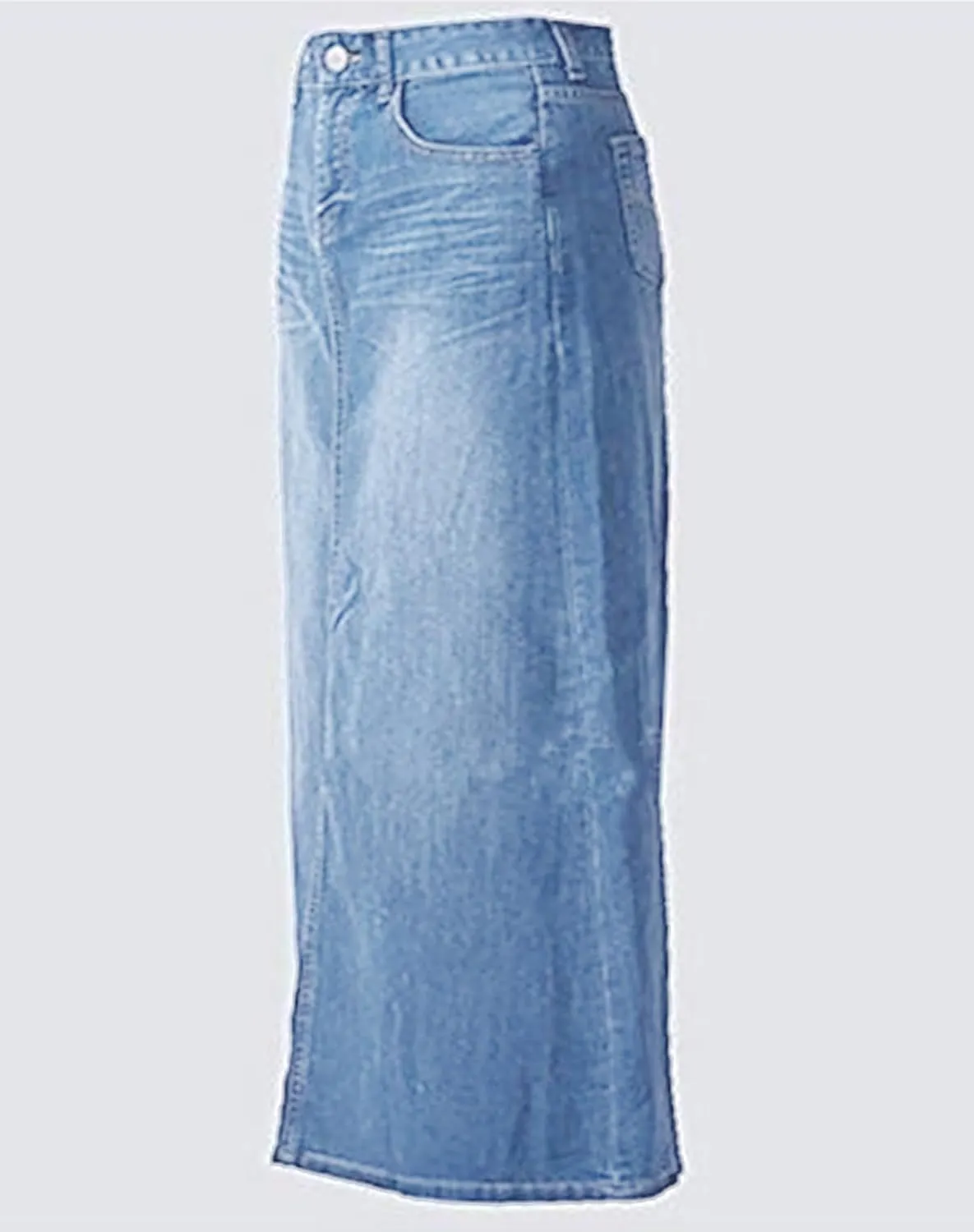 Long Denim Skirt for Women Casual A-Line Denim Maxi Skirt Stretch High Waisted Jean Skirt with Pocket Blue