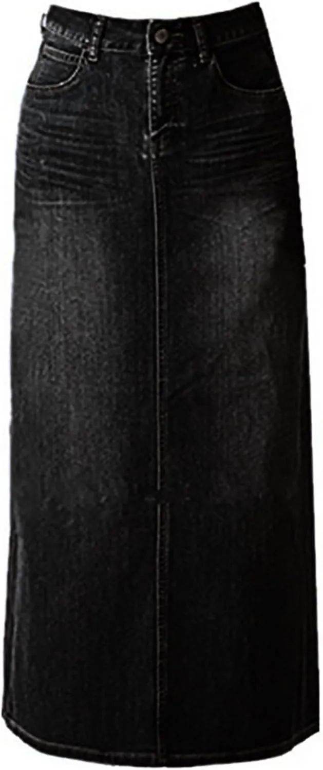 Long Denim Skirt for Women Casual A-Line Denim Maxi Skirt Stretch High Waisted Jean Skirt with Pocket Blue