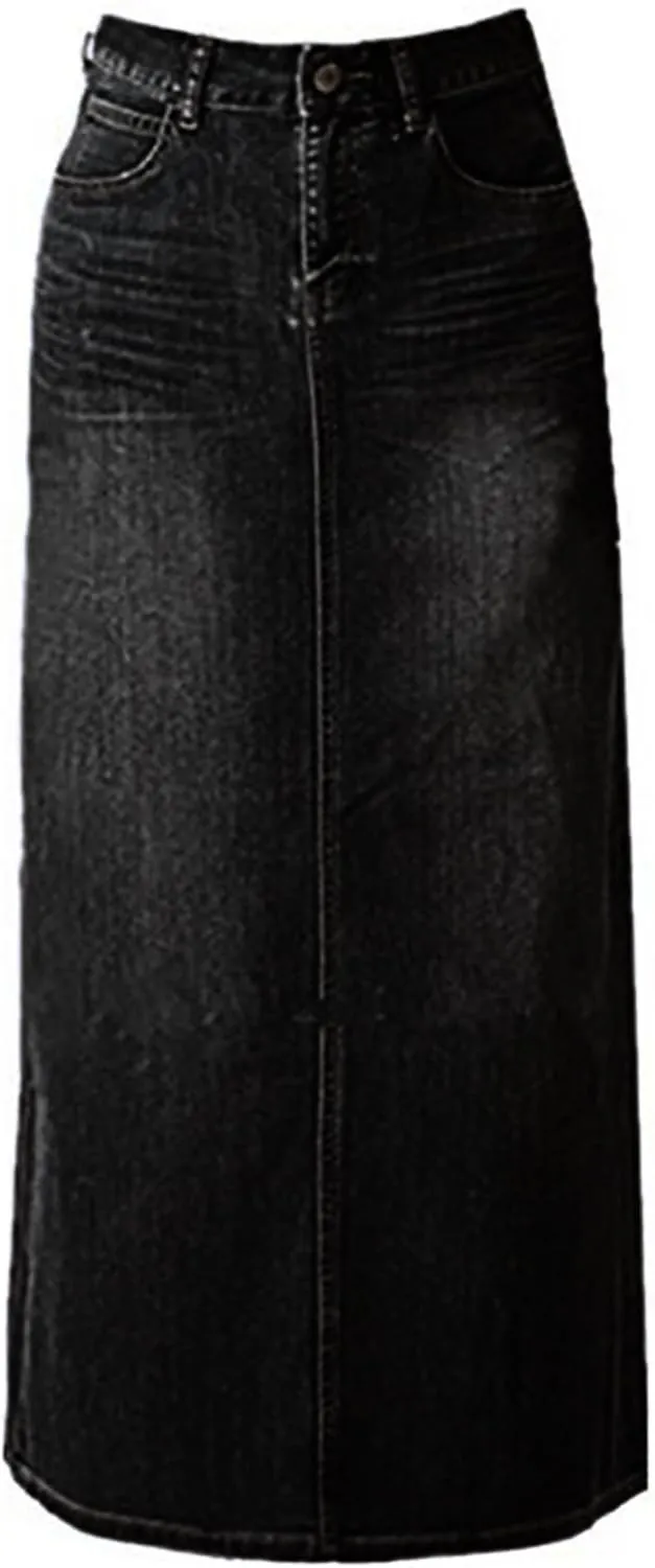 Long Denim Skirt for Women Casual A-Line Denim Maxi Skirt Stretch High Waisted Jean Skirt with Pocket Blue