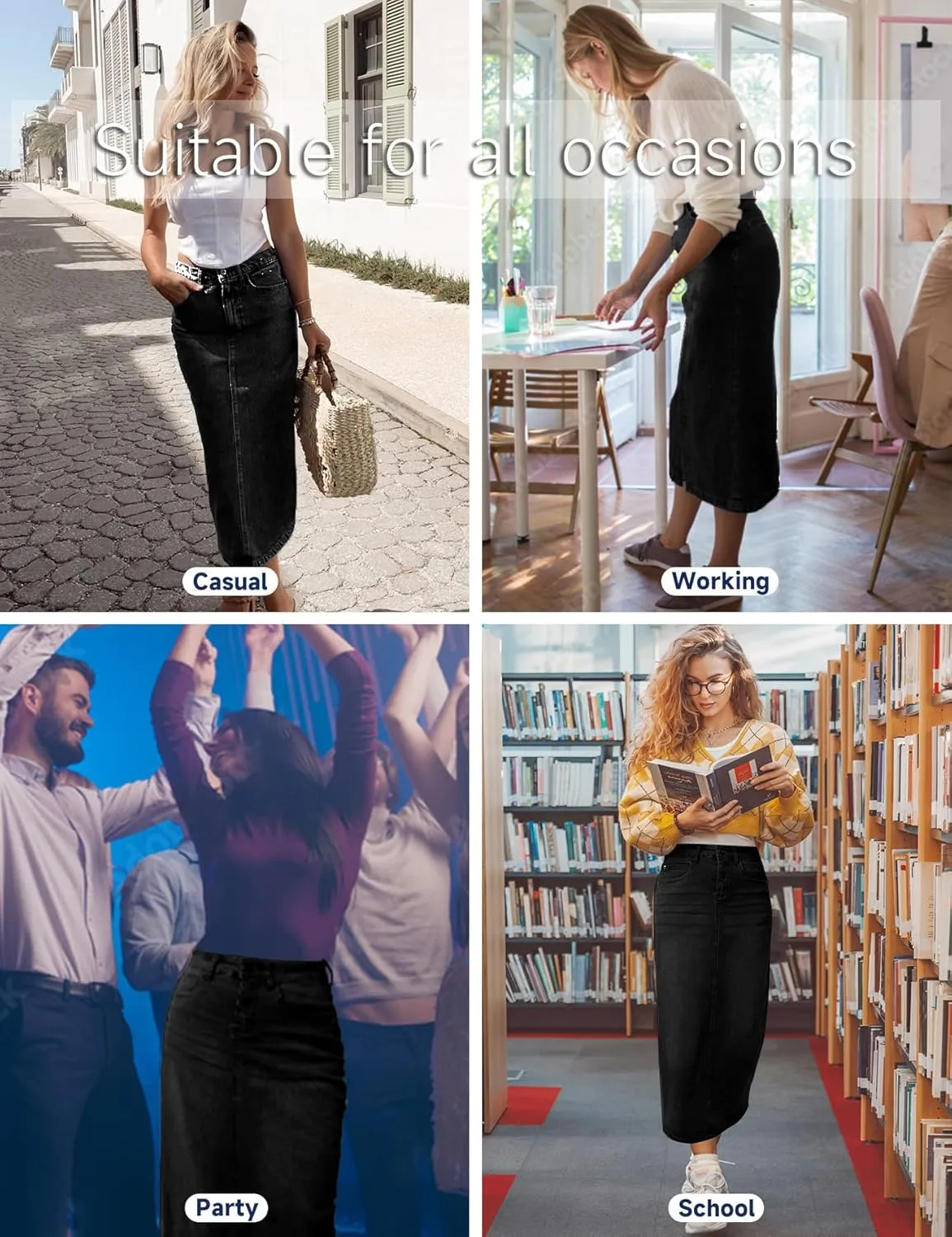 Long Denim Skirt for Women Casual A-Line Denim Maxi Skirt Stretch High Waisted Jean Skirt with Pocket Blue