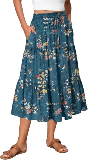 Long Hems Skirts Women Summer Partys Skirt Women's Cozy Slack Floral Expandable