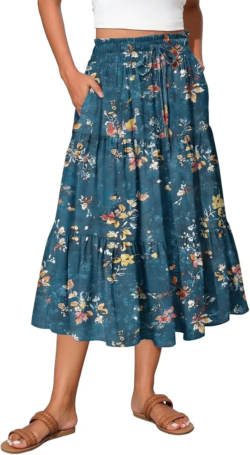 Long Hems Skirts Women Summer Partys Skirt Women's Cozy Slack Floral Expandable