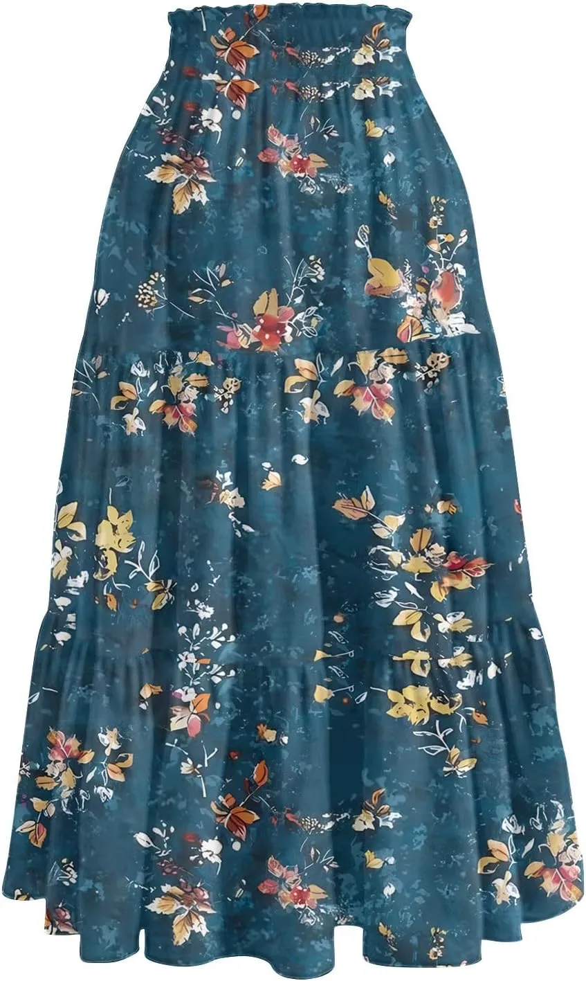 Long Hems Skirts Women Summer Partys Skirt Women's Cozy Slack Floral Expandable