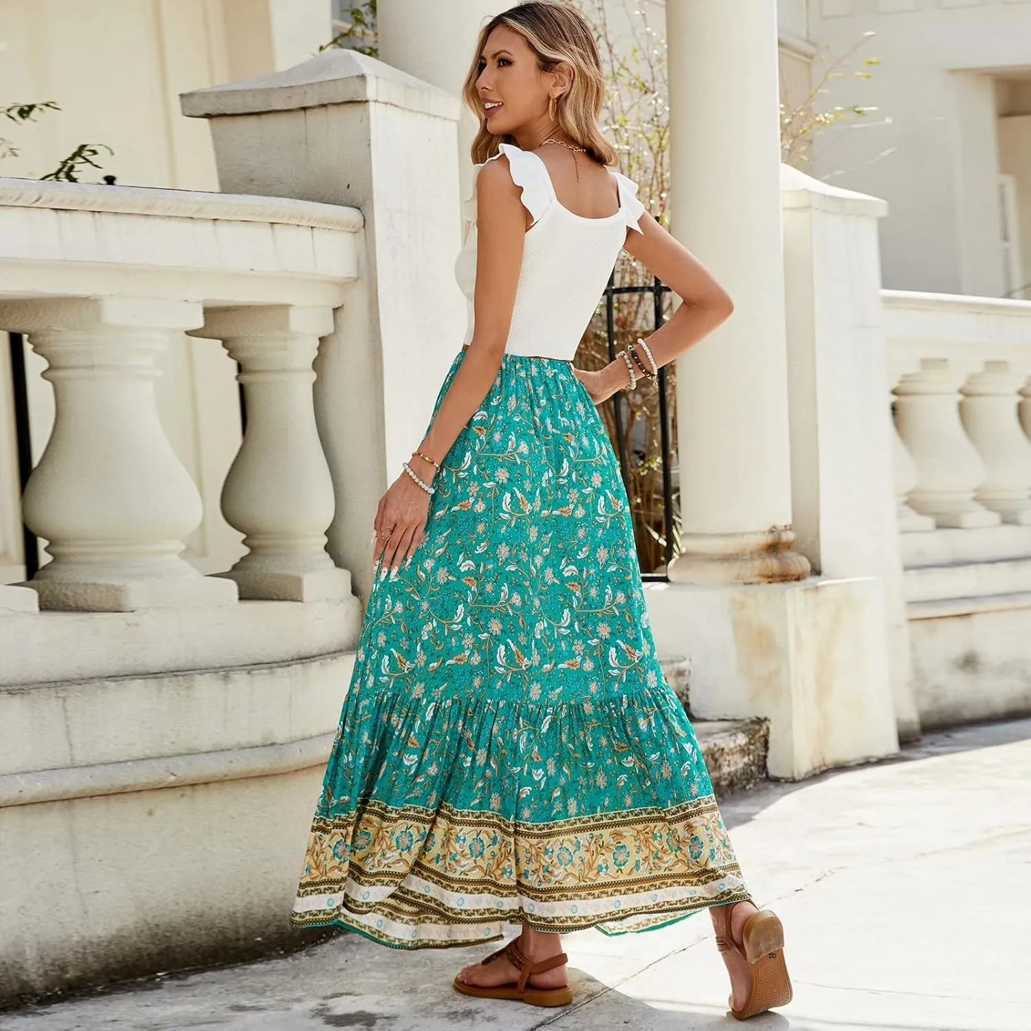 Long Skirts for Women, Flowy Maxi Skirts 2025 Trendy Plus Size Boho Skirt Spring Summer Beach Vacation