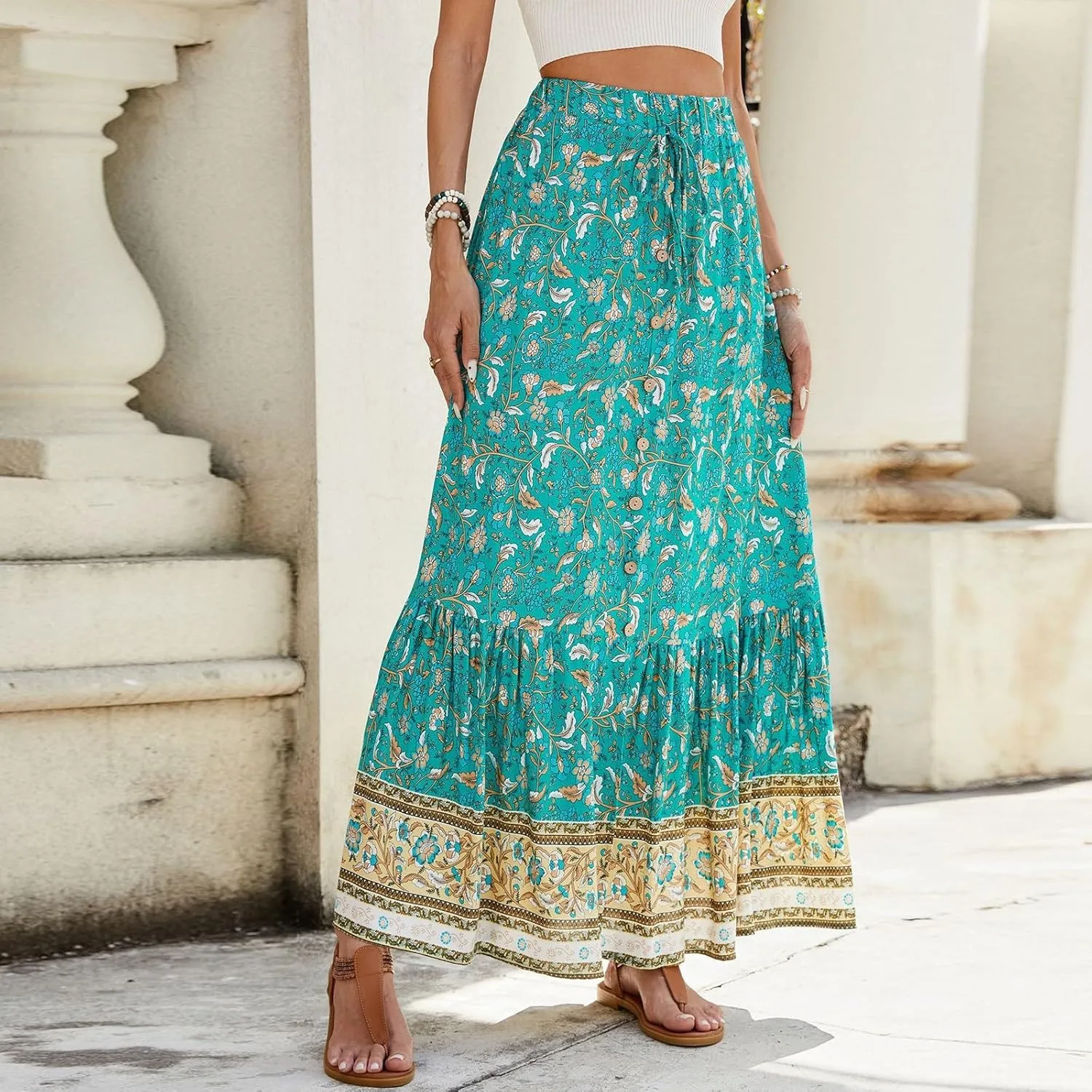 Long Skirts for Women, Flowy Maxi Skirts 2025 Trendy Plus Size Boho Skirt Spring Summer Beach Vacation