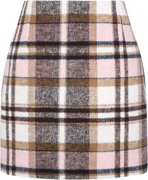 Long Skirts for Women Summer Business Workout Plaid High Waist Elastic Tummy Control Slim Fit Pencil Short Skirts
