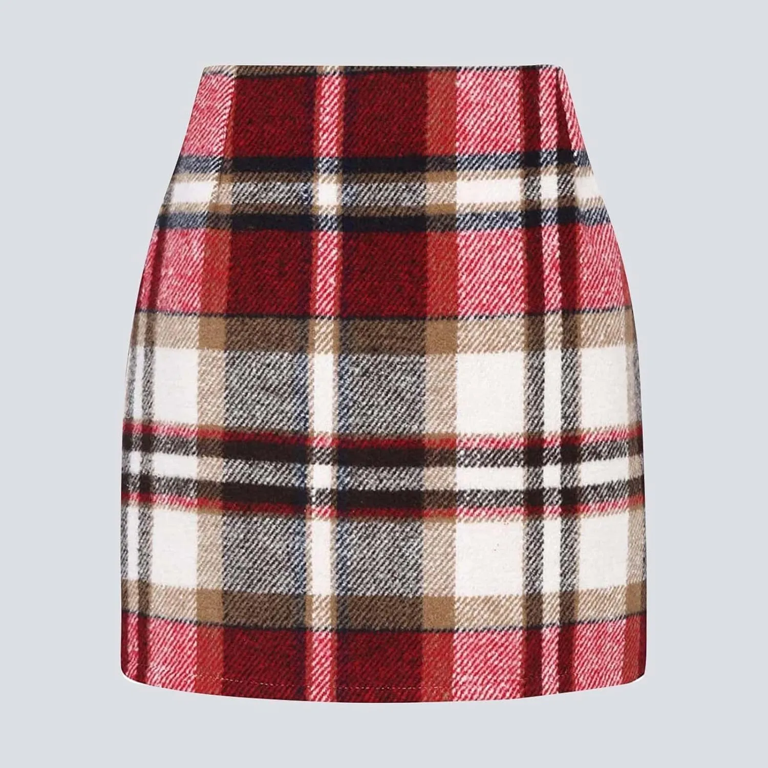 Long Skirts for Women Summer Business Workout Plaid High Waist Elastic Tummy Control Slim Fit Pencil Short Skirts