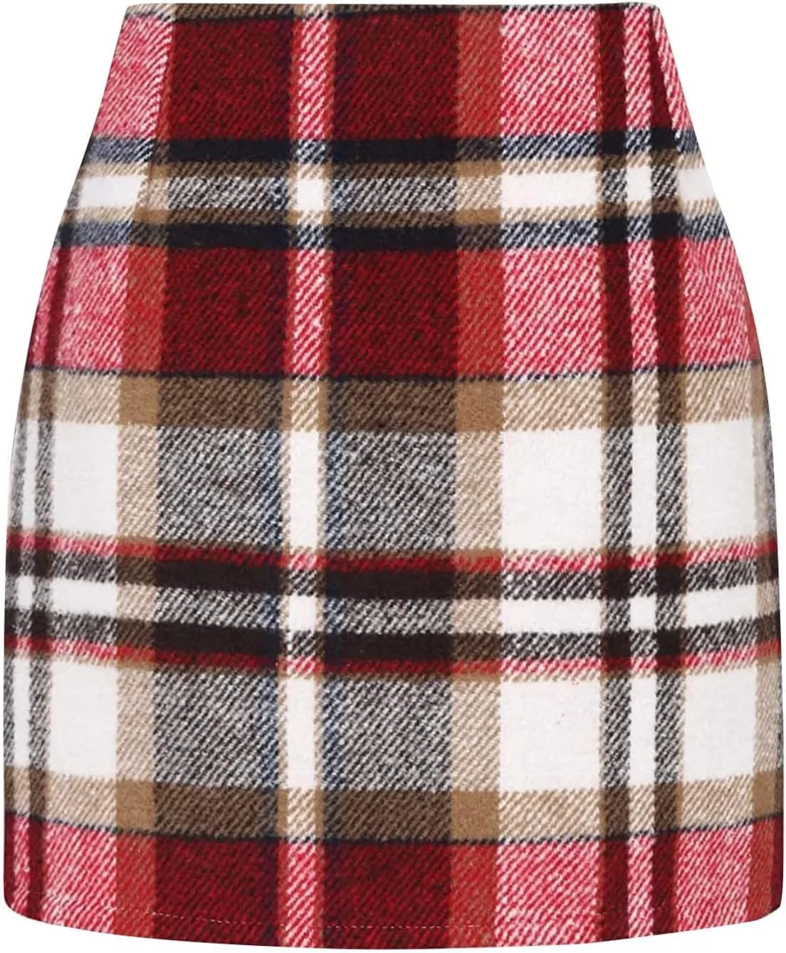 Long Skirts for Women Summer Business Workout Plaid High Waist Elastic Tummy Control Slim Fit Pencil Short Skirts