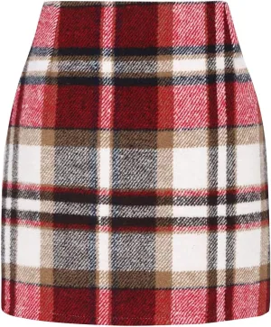 Long Skirts for Women Summer Business Workout Plaid High Waist Elastic Tummy Control Slim Fit Pencil Short Skirts