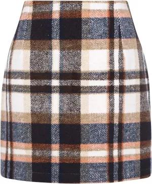 Long Skirts for Women Summer Business Workout Plaid High Waist Elastic Tummy Control Slim Fit Pencil Short Skirts