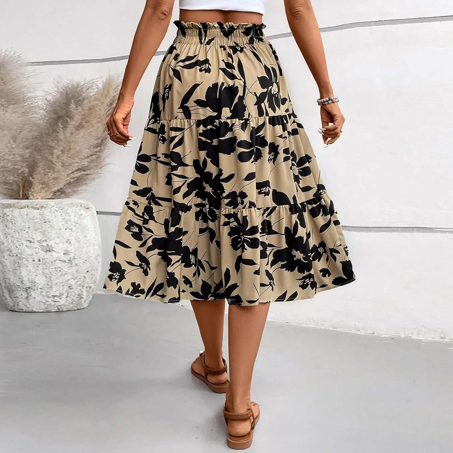 Long Skirts for Women,Elastic High Waisted Womens Boho Maxi Skirt with Pockets Linen Flowy Long Skirts 2025 Trendy