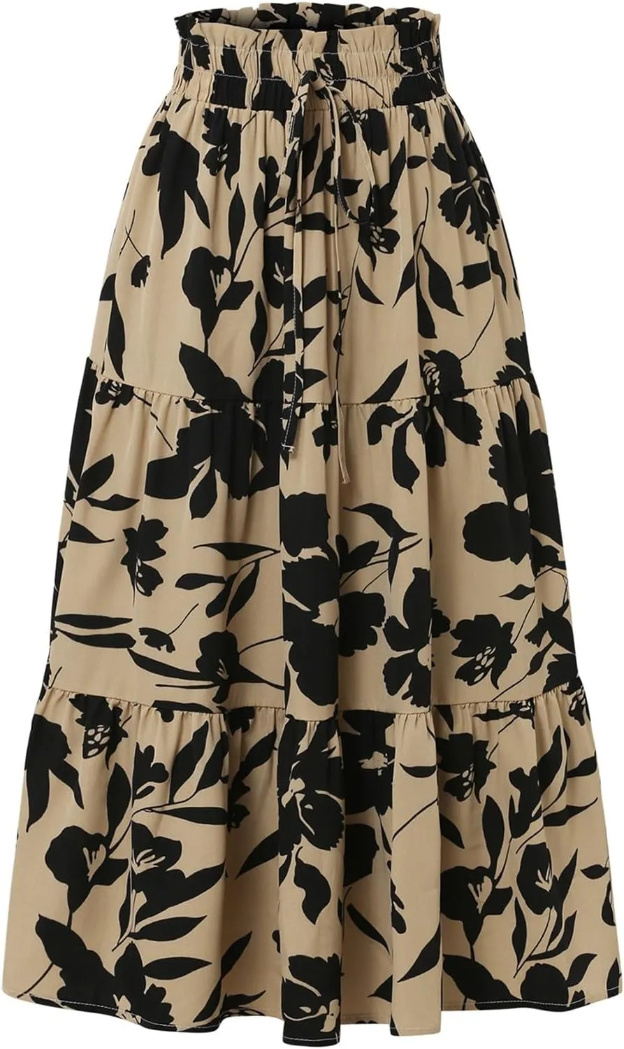 Long Skirts for Women,Elastic High Waisted Womens Boho Maxi Skirt with Pockets Linen Flowy Long Skirts 2025 Trendy