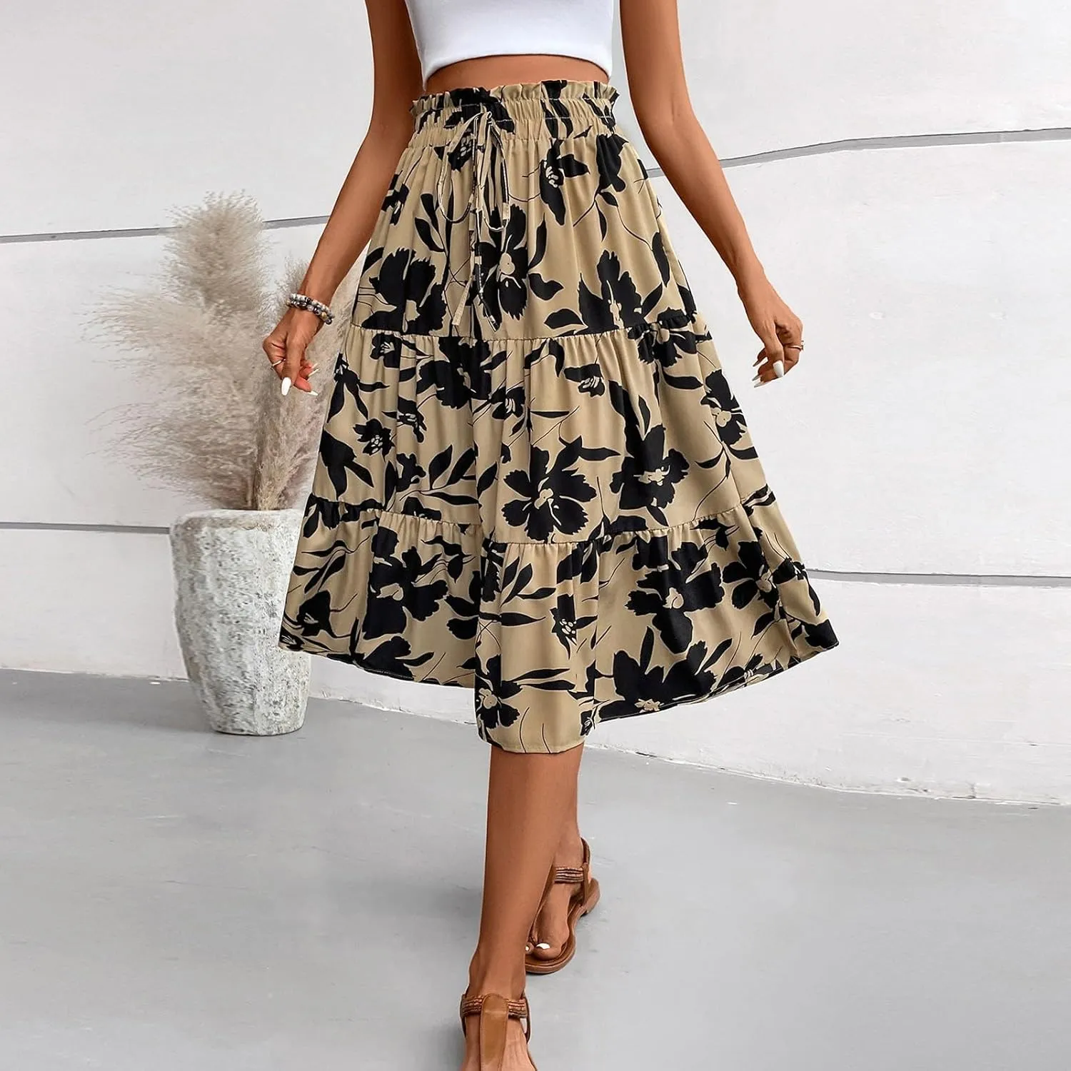 Long Skirts for Women,Elastic High Waisted Womens Boho Maxi Skirt with Pockets Linen Flowy Long Skirts 2025 Trendy