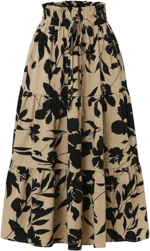 Long Skirts for Women,Elastic High Waisted Womens Boho Maxi Skirt with Pockets Linen Flowy Long Skirts 2025 Trendy