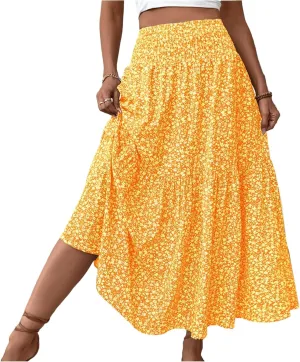 Long Skirts for Women,Flowy Long Skirts 2025 High Waisted Trendy Womens Boho Maxi Skirt with Pockets Pleated
