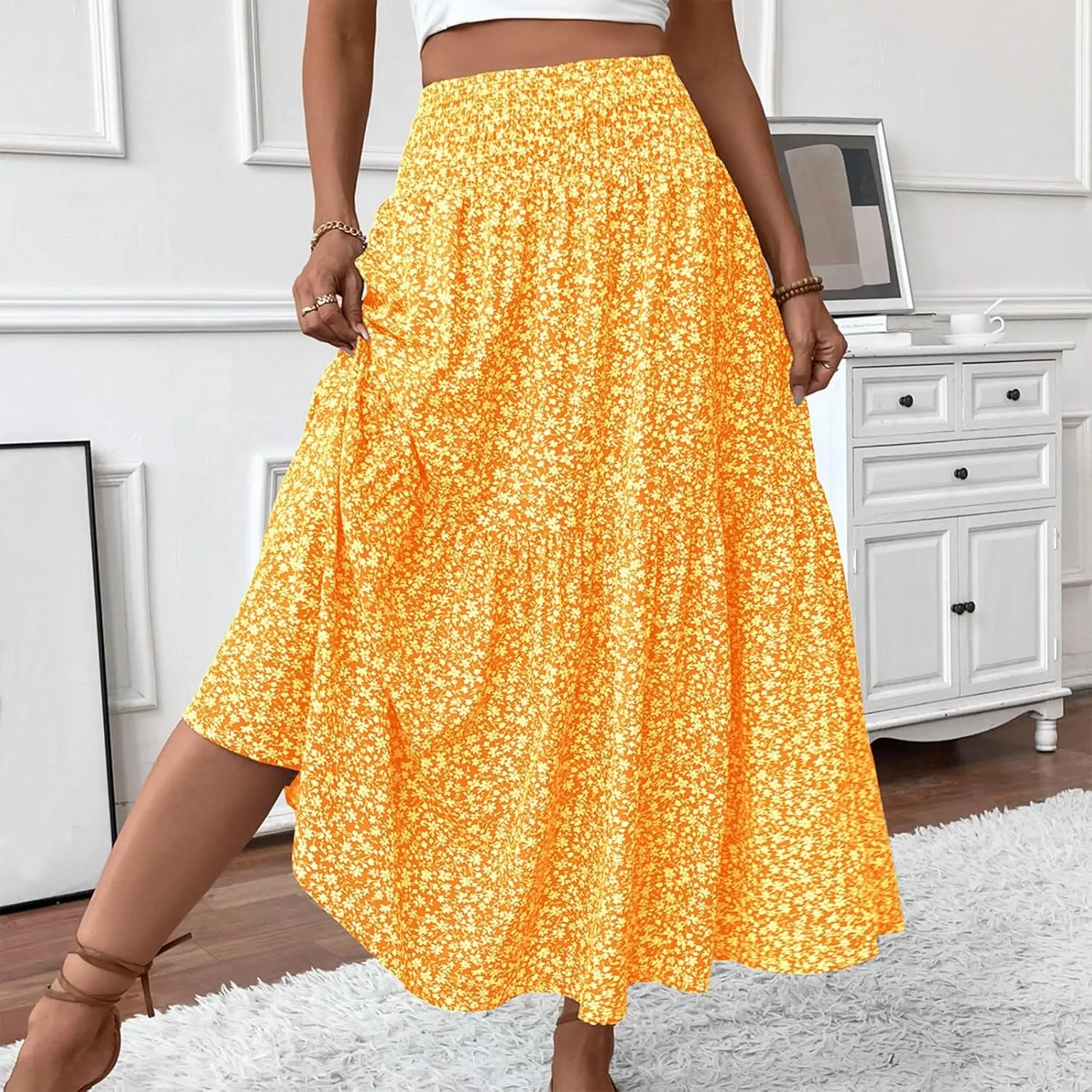 Long Skirts for Women,Flowy Long Skirts 2025 High Waisted Trendy Womens Boho Maxi Skirt with Pockets Pleated