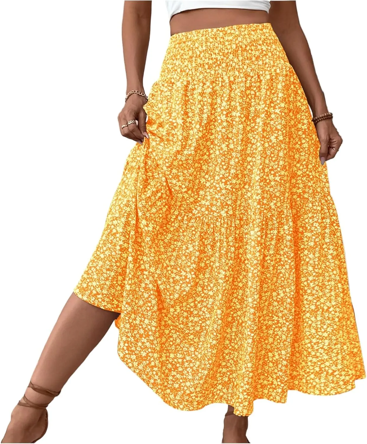 Long Skirts for Women,Flowy Long Skirts 2025 High Waisted Trendy Womens Boho Maxi Skirt with Pockets Pleated