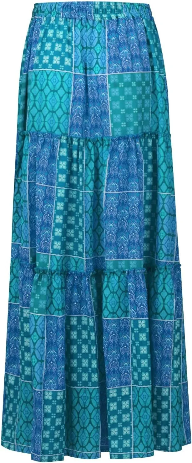 Long Skirts,Trendy Flowy Skirts for Women 2025 Elastic High Waisted Pleated Womens Boho Maxi Skirt with Pockets