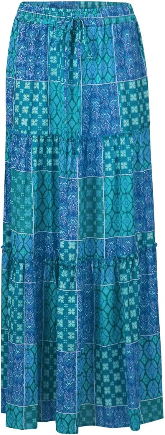 Long Skirts,Trendy Flowy Skirts for Women 2025 Elastic High Waisted Pleated Womens Boho Maxi Skirt with Pockets