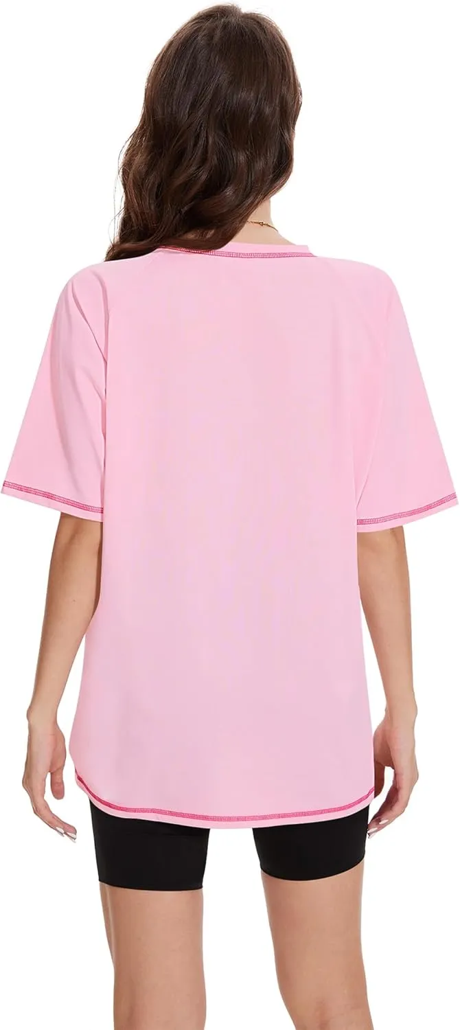 LOZ Womens Oversized T Shirts Casual Basic Short Sleeve Shirts Loose Fit Crew Neck Tees Solid Side Slit Tops