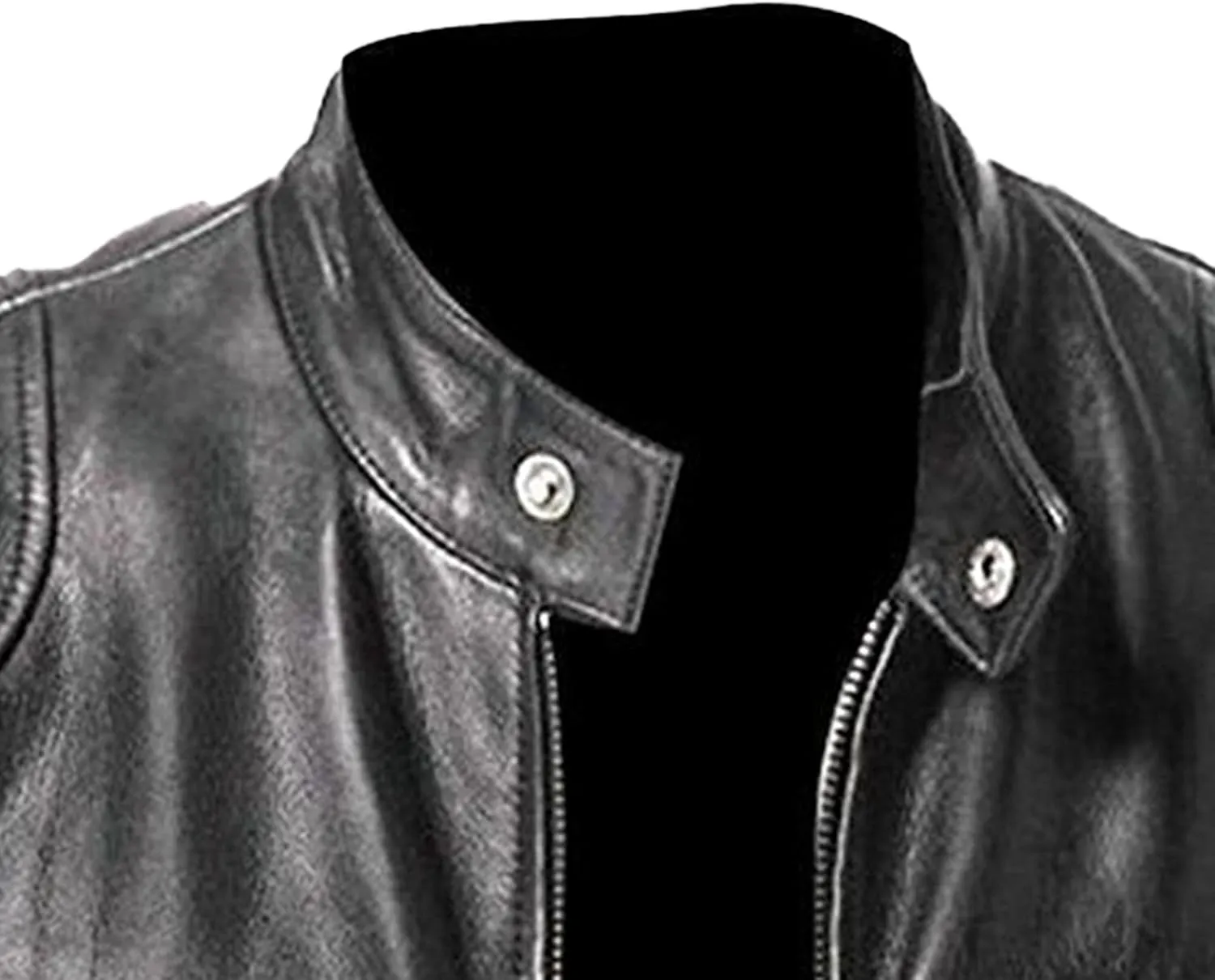 Maiyifu-GJ Men's Casual Faux Leather Jacket Vintage Stand Collar Leather Jacket Lightweight Zipper Motorcycle Biker Coat